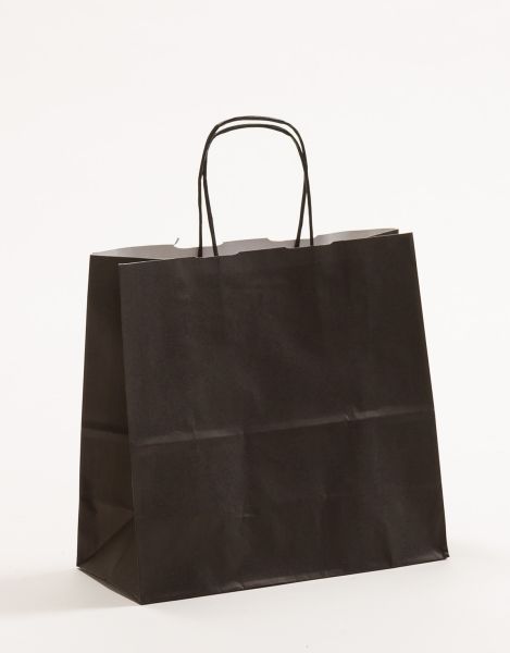 Papiertasche mit gedrehtem Papiergriff Uni Schwarz 25 x 24 + 11cm