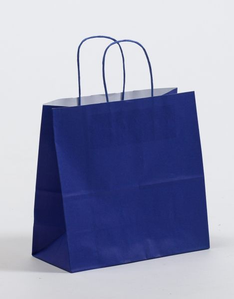 Papiertasche mit gedrehtem Papiergriff Uni Blau 25 x 24 + 11cm