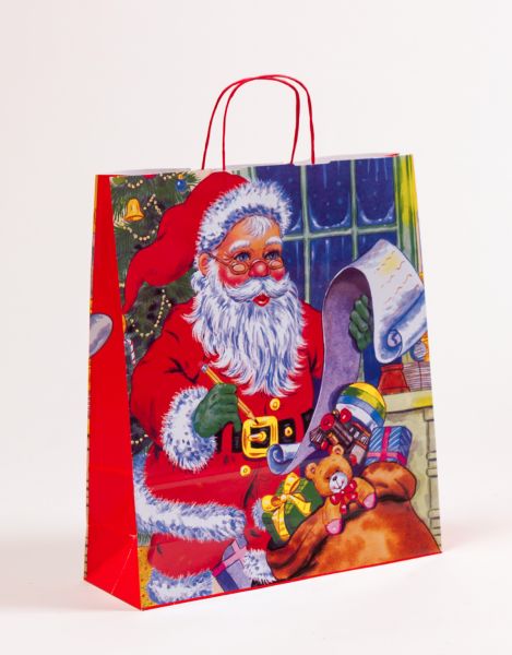 Papiertasche mit gedrehtem Papiergriff Weihnachtsmann 36 x 41 + 12cm