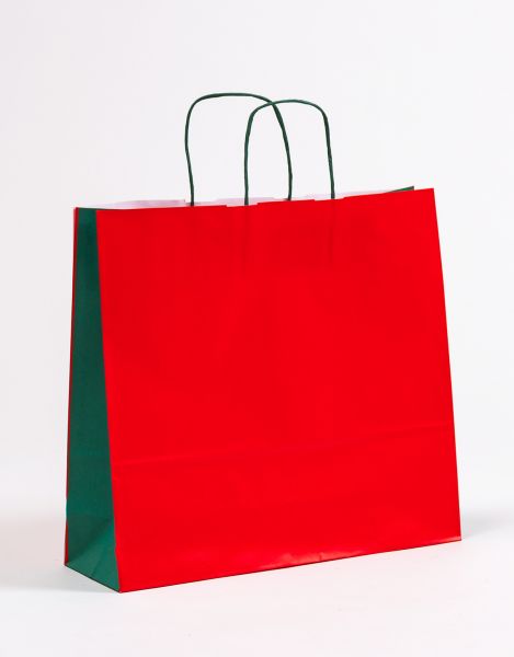 Papiertasche mit gedrehtem Papiergriff Uni DUO Grün/Rot 40 x 36 + 12cm